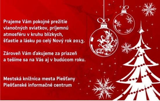 Vianočný pozdrav Mestskej knižnice mesta Piešťany