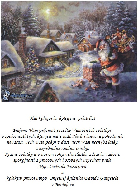 Vianočný pozdrav Okresnej knižnice Dávida Gutgesela v Bardejove