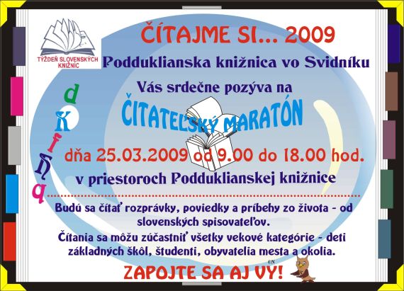 Pozvánka do Podduklianskej knižnice vo Svidníku na podujatie Čítajme si...2009, 25. 3. 2009 od 9.00 do 18.00 hod.
