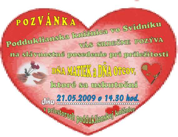 Pozvánka do Podduklianskej knižnice vo Svidníku na Deň matiek, 21. 5. 2009 o 14.30 hod.