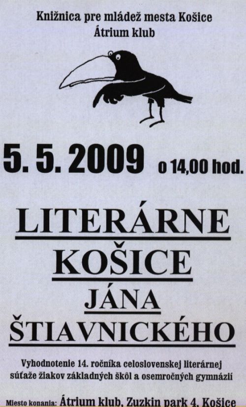 Pozvánka do Knižnice pre mládež mesta Košice na vyhodnotenie súťaže Literárne Košice, 5. 5. 2009 o 14.00 hod.