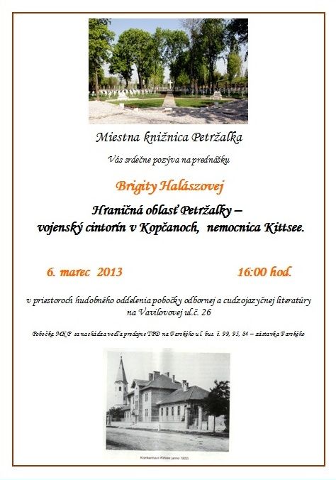 Pozvánka do Miestnej knižnice Petržalka na besedu, 6. 3. 2013 o 16.00 hod. 