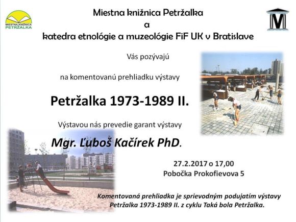 Pozvánka na komentovanú výstavu 27. 2. 2017 do Miestnej knižnice Petržalka, pobočka Prokofievova 5