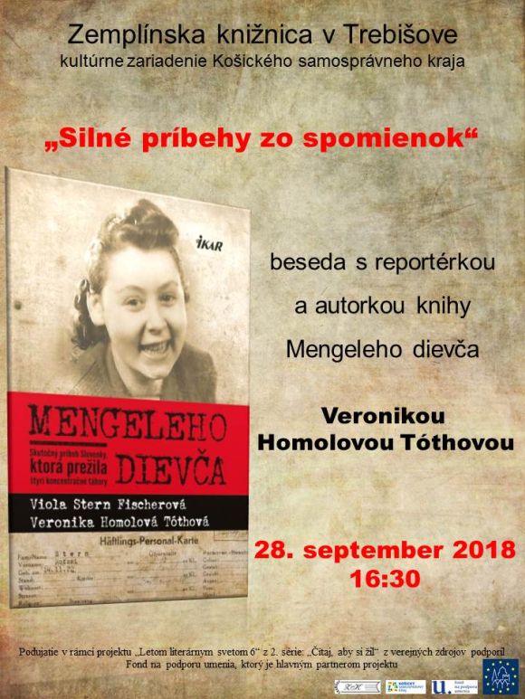 Zemplínska knižnica v Trebišove pozýva na besedu s reportérkou a spisovateľkou Veronikou Homolovou Tóthovou  28. septembra 2018 o 16:30