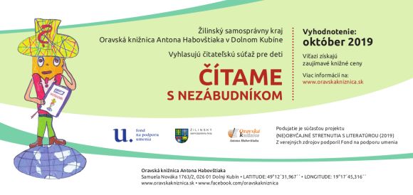 Čitateľská súťaž pre deti Čítame s nezábudníkom, máj - október 2019, Oravská knižnica Antona Habovštiaka v Dolnom Kubíne