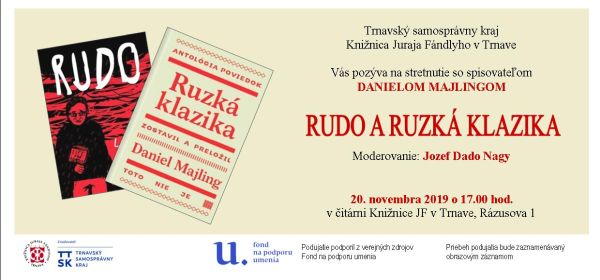 Pozvánka na stretnutie so spisovateľom Danielom Majlingom 20. 11. 2019 do Knižnice Juraja Fándlyho v Trnave