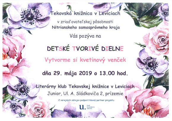 29. mája 2019 o 13.00 hod. v Literárnom klube Tekovskej knižnice v Leviciach