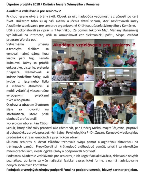 z cyklu Úspešné projekty v roku 2018 / Knižnica Józsefa Szinnyeiho v Komárne