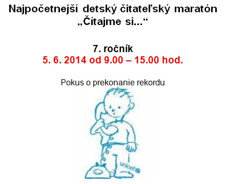 7. ročník čitateľského maratónu detí, organizátor Linka detskej istoty, pri SV UNICEF, 5. 6. 2014