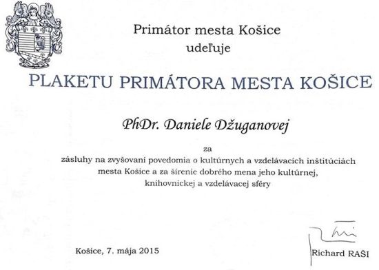 Ocenená riaditeľka UK UPJŠ, PhDr. Daniela Džuganová