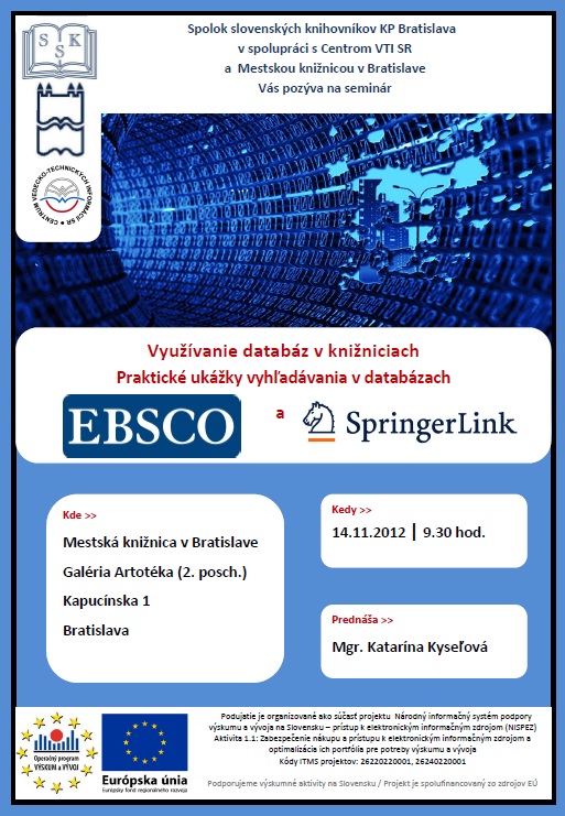 Pozvánka do Mestskej knižnice v Bratislave na seminár, 14. 11. 2012 o 9.30 hod.