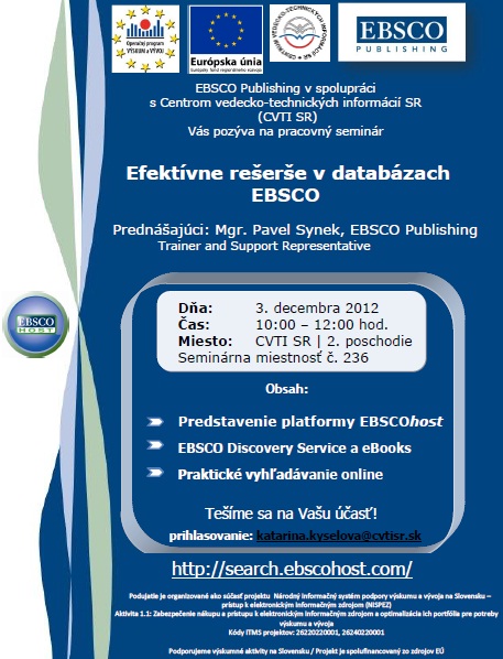 Pozvánka do Centra VTI SR na pracovný seminár, 3. 12. 2012 o 10.00 hod.