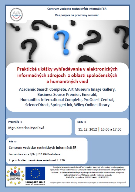 Pozvánka do Centra VTI SR na pracovný seminár, 11. 12. 2012 o 10.00 a 17.00 hod.