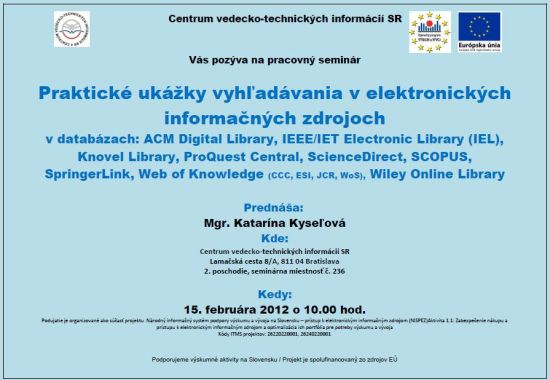 Pozvánka do Centra VTI SR na pracovný seminár, 15. 2. 2012 o 10.00 hod.