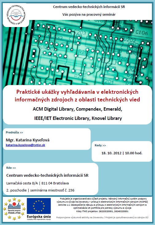 Pozvánka do Centra VTI SR na pracovný seminár, 18. 10. 2012 o 10.00 hod.