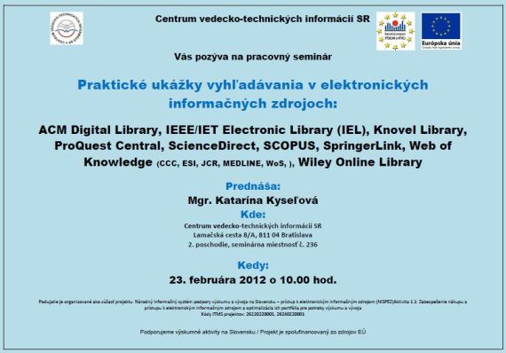 Pozvánka do Centra VTI SR na pracovný seminár, 23. 2. 2012 o 10.00 hod.