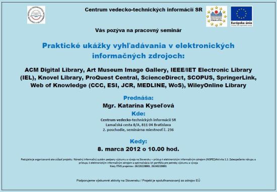 Pozvánka do Centra VTI SR na pracovný seminár, 8. 3. 2012 o 10.00 hod.