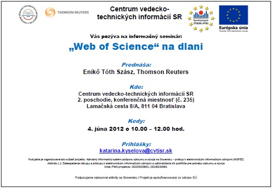 Pozvánka do Centra VTI SR na informačný seminár, 4. 6. 2012