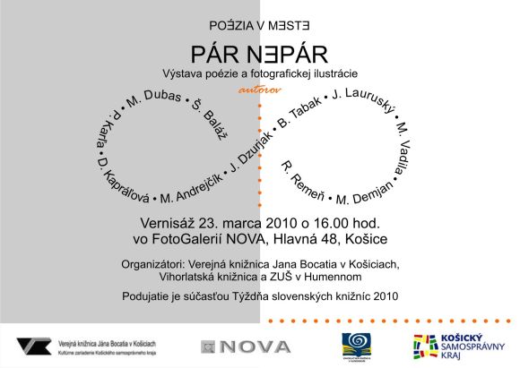 Pozvánka do Verejnej knižnice Jána Bocatia v Košiciach na vernisáž výstavy  poézie a fotografickej ilustrácie, 23. 3. 2010 o 16.00 hod.