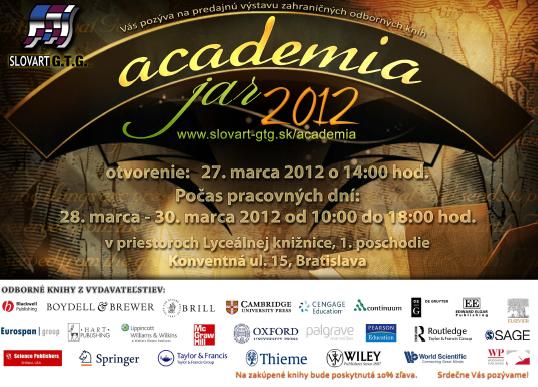 SLOVART G.T.G. Vás pozýva na predajnú výstavu zahraničných odborných kníh, od 27. do 30. 3. 2012 v priestoroch Lyceálnej knižnice, Konventná ul. 15, Bratislava