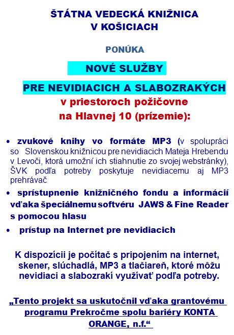 Nové služby v Štátnej vedeckej knižnici v Košiciach