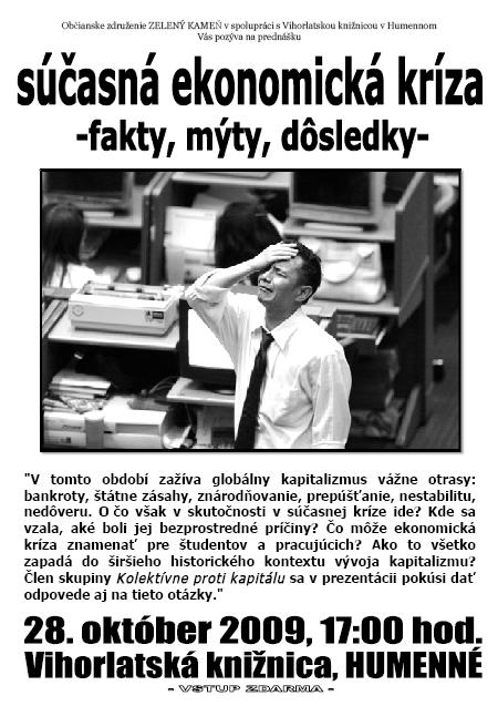 Pozvánka do Vihorlatskej knižnice v Humennom na prednášku o ekonomickej kríze, 28. 10. 2009 o 17.00 hod.