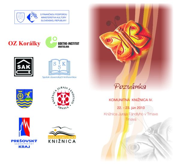 Pozvánka do Knižnice Juraja Fándlyho v Trnave na seminár Komunitná knižnica IV., 22. – 23. 6. 2010