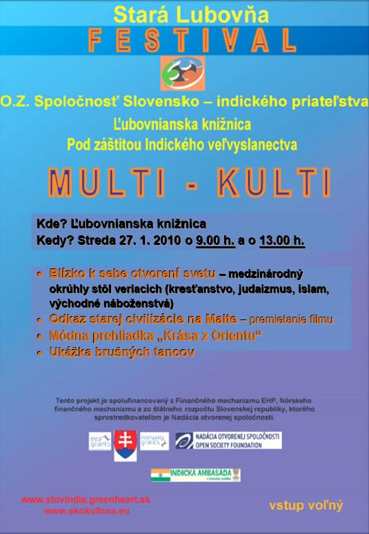Pozvánka do ¼ubovnianskej knižnice v Starej ¼ubovni na Multi – Kulti festival, 27. 1. 2010 o 9.00 hod. a o 13.00 hod.