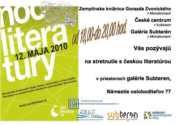 Zemplínska knižnica Gorazda Zvonického Vás pozýva na netradičné čítanie, 12. 5. 2010 od 18.00 do 20.00 hod.