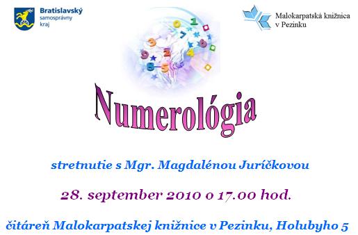 Pozvánka do Malokarpatskej knižnice v Pezinku na stretnutie s numerologičkou, 28. 9. 2010 o 17.00 hod.