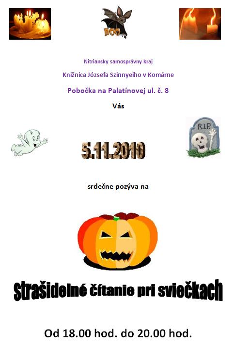 Pozvánka do Knižnice Józsefa Szinnyeiho v Komárne na strašidelné čítanie pri sviečkach, 5. 11. 2010 o 18.00 hod. 