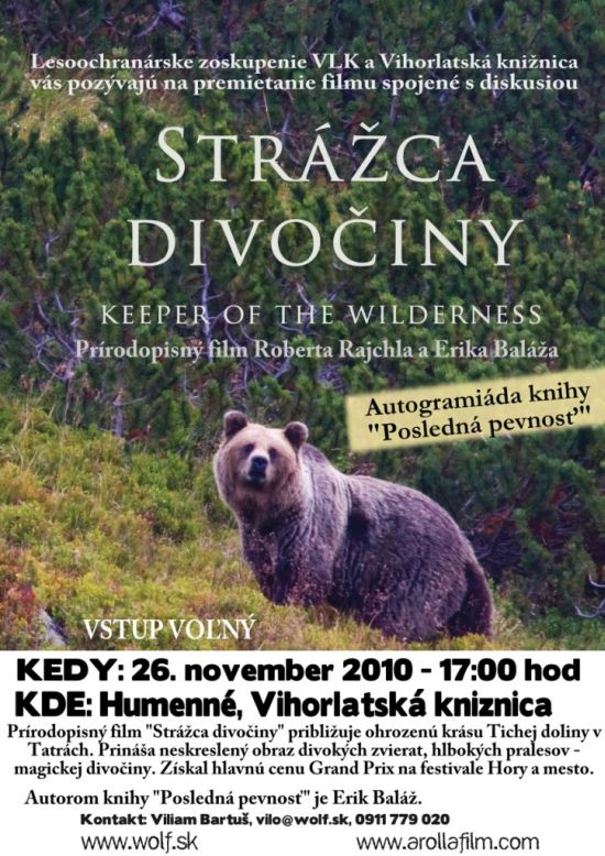 Pozvánka do Vihorlatskej knižnice v Humennom na prírodopisný film, 26. 11. 2010 o 17.00 hod. 