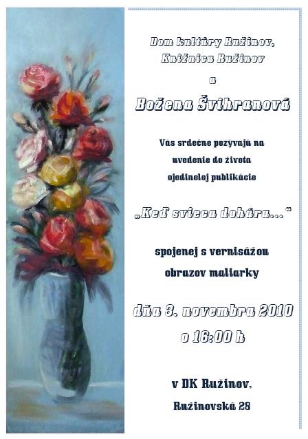 Pozvánka do Knižnice Ružinov na stretnutie s výtvarníčkou Boženou Švihranovou, 3. 11. 2010 o 16.00 hod.