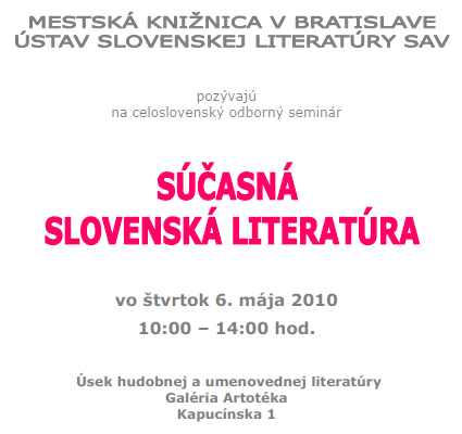 Pozvánka do Mestskej knižnice v Bratislave na odborný seminár, 6. 5. 2010 od 10.00 do 14.00 hod.