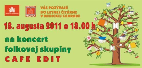 Pozvánka do Staromestskej knižnice v Bratislave na folkový koncert, 18. 8. 2011 o 18.00 hod.