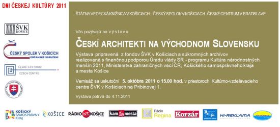 Pozvánka do Štátnej vedeckej knižnice v Košiciach na výstavu v rámci Dní českej kultúry 2011, 5. 10. 2011 o 15.00 hod. Výstava potrvá do 4. 11. 2011.