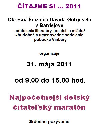 Pozvánka do Okresnej knižnice Dávida Gutgesela na čitateľský maraton, 31. 5. 2011