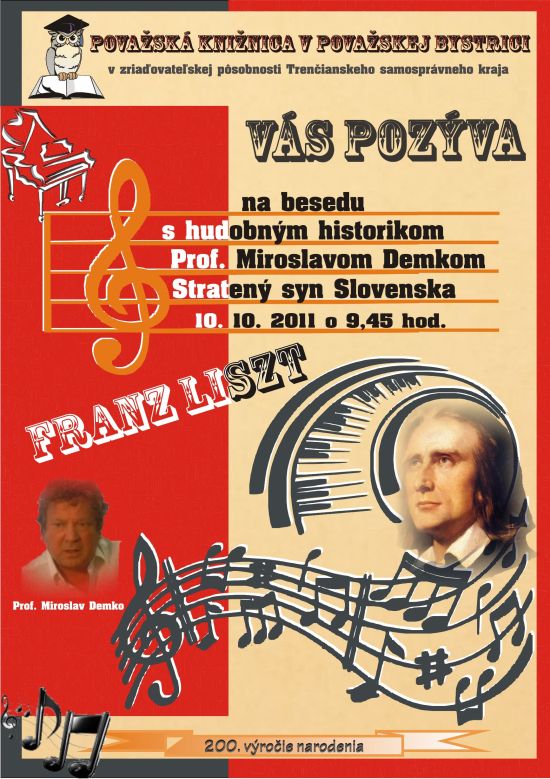 Pozvánka do Považskej knižnice v Považskej Bystrici na stretnutie s hudobným historikom, 10. 10. 2011 o 9.45 hod. 