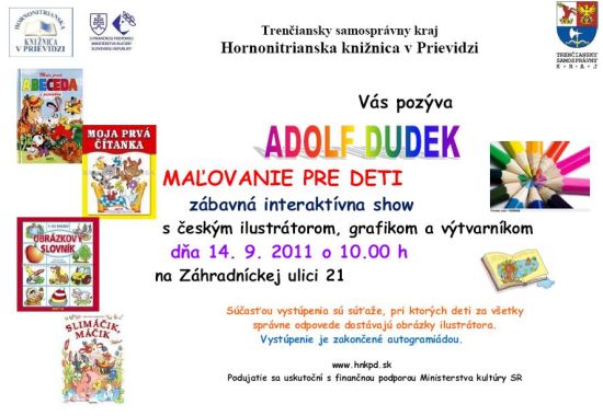 Pozvánka do Hornonitrianskej knižnice v Prievidzi na interaktívnu show Maľovanie pre deti, 14. 9. 2011 o 10.00 hod.