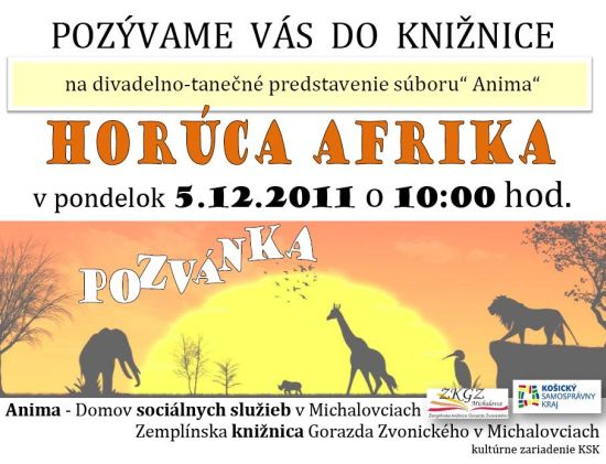 Pozvánka do Zemplínskej knižnice Gorazda Zvonického na divadelno-tanečné predstavenie, 5. 12. 2011 o 10.00 hod.