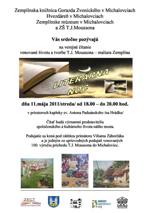 Pozvánka do Zemplínskej knižnice Gorazda Zvonického v Michalovciach na Literárnu noc, 11. 5. 2011 od 18.00 – do 20.00 hod.