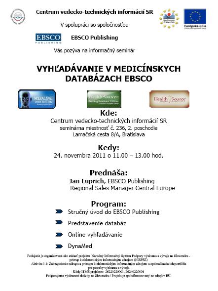 Pozvánka do Centra vedecko-technických informácií SR na informačný seminár, 24. 11. 2011 o11.00 hod.