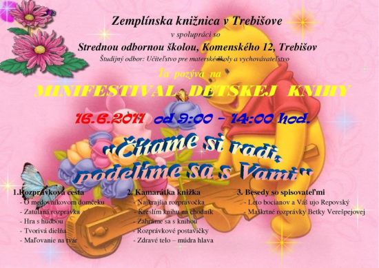 Pozvánka do Zemplínskej knižnice v Trebišove na festival detskej knihy, 16. 6. 2011 od 9.00 do 14.00 hod.