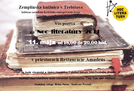Pozvánka do Zemplínskej knižnice v Trebišove na Noc literatúry 2011, 11. 5. 2011 od 11.00 do 20.00 hod.