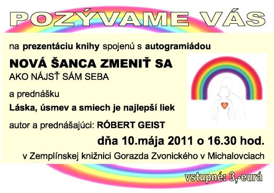 Pozvánka do Zemplínskej knižnice Gorazda Zvonického v Michalovciach na prezentáciu knihy, 10. 5. 2011 o 16.30 hod. 