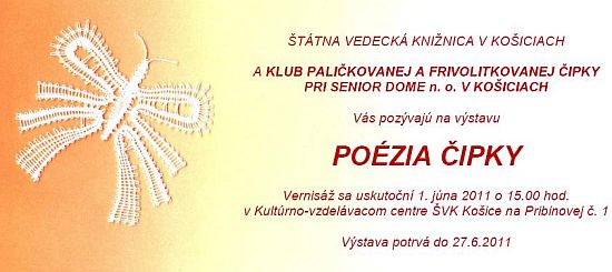 Pozvánka do Štátnej vedeckej knižnice v Košiciach na vernisáž, 1. 6. 2011 o 15.00 hod. Výstava potrvá do 27. 6. 2011.