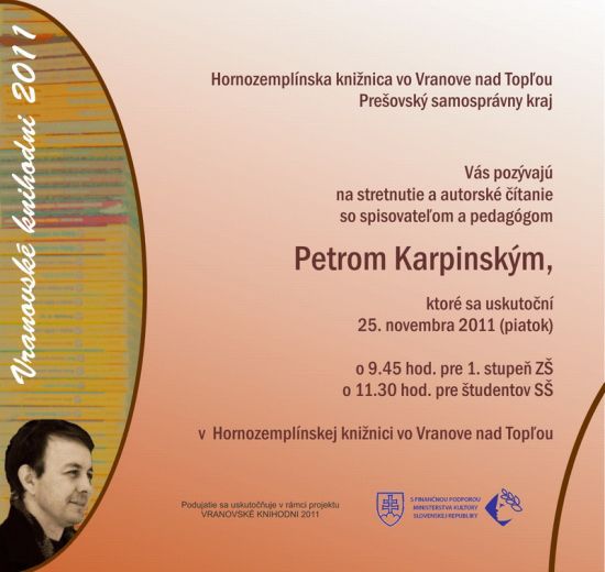 Pozvánka do Hornozemplínskej knižnice vo Vranove nad Topľou, 25. 11. 2011.