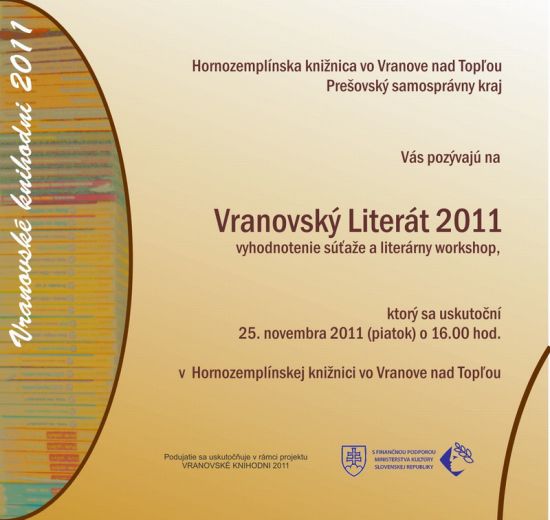Pozvánka do Hornozemplínskej knižnice vo Vranove nad Topľou, 25. 11. 2011.