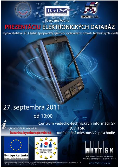 Pozvánka do Centra vedecko-technických informácií SR na prezentáciu elektronických databáz, 27. 9. 2011 o 10.00 hod.