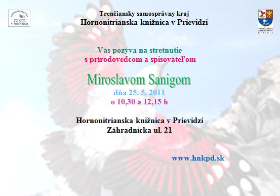 Pozvánka do Hornonitrianskej knižnice v Prievidzi na stretnutie s prírodovedcom, 25. 5. 2011 o 10.30 a 12.15 hod.